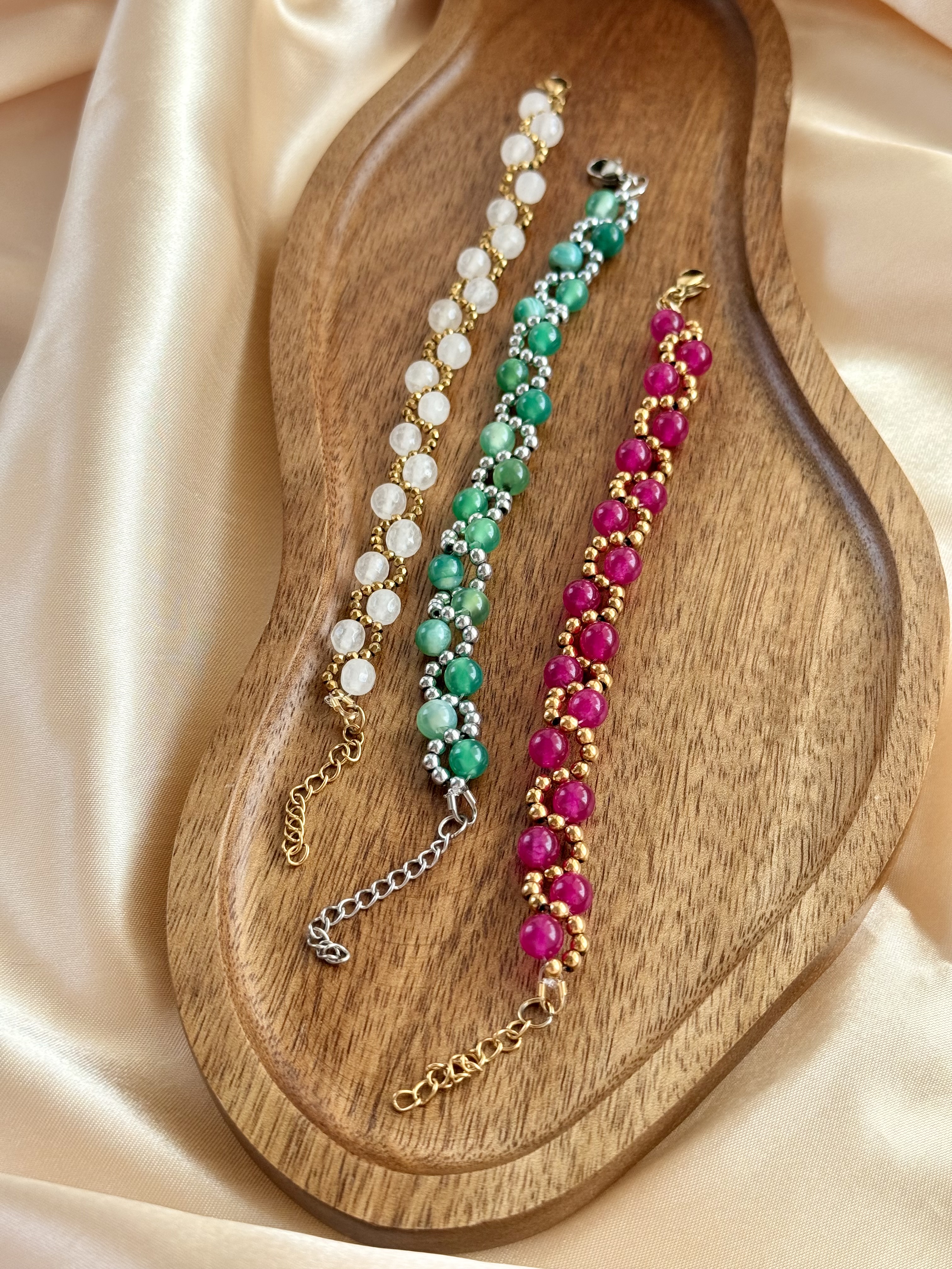 Bransoletka sploty Agat różowy