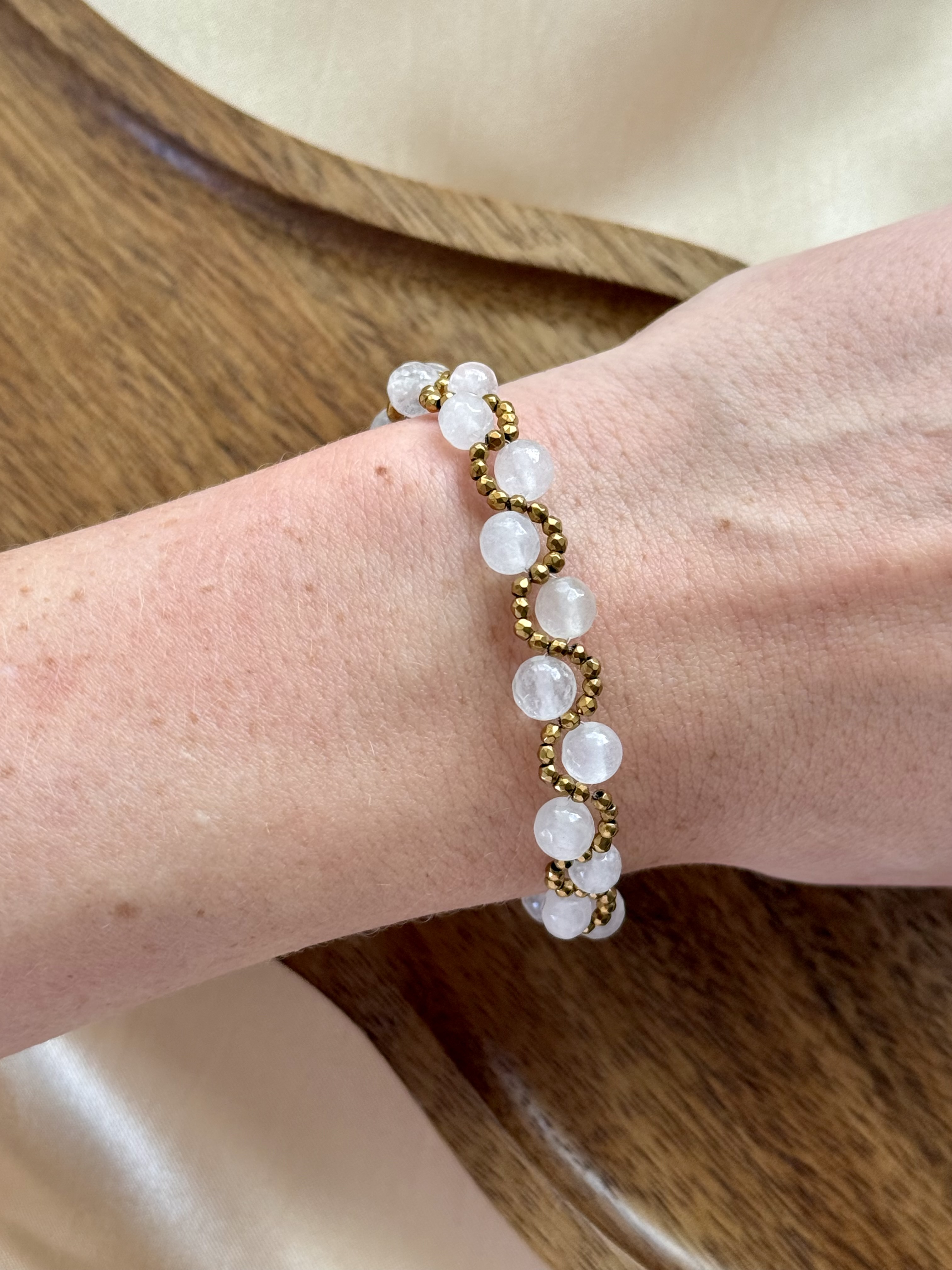 Bransoletka sploty Jadeit biały