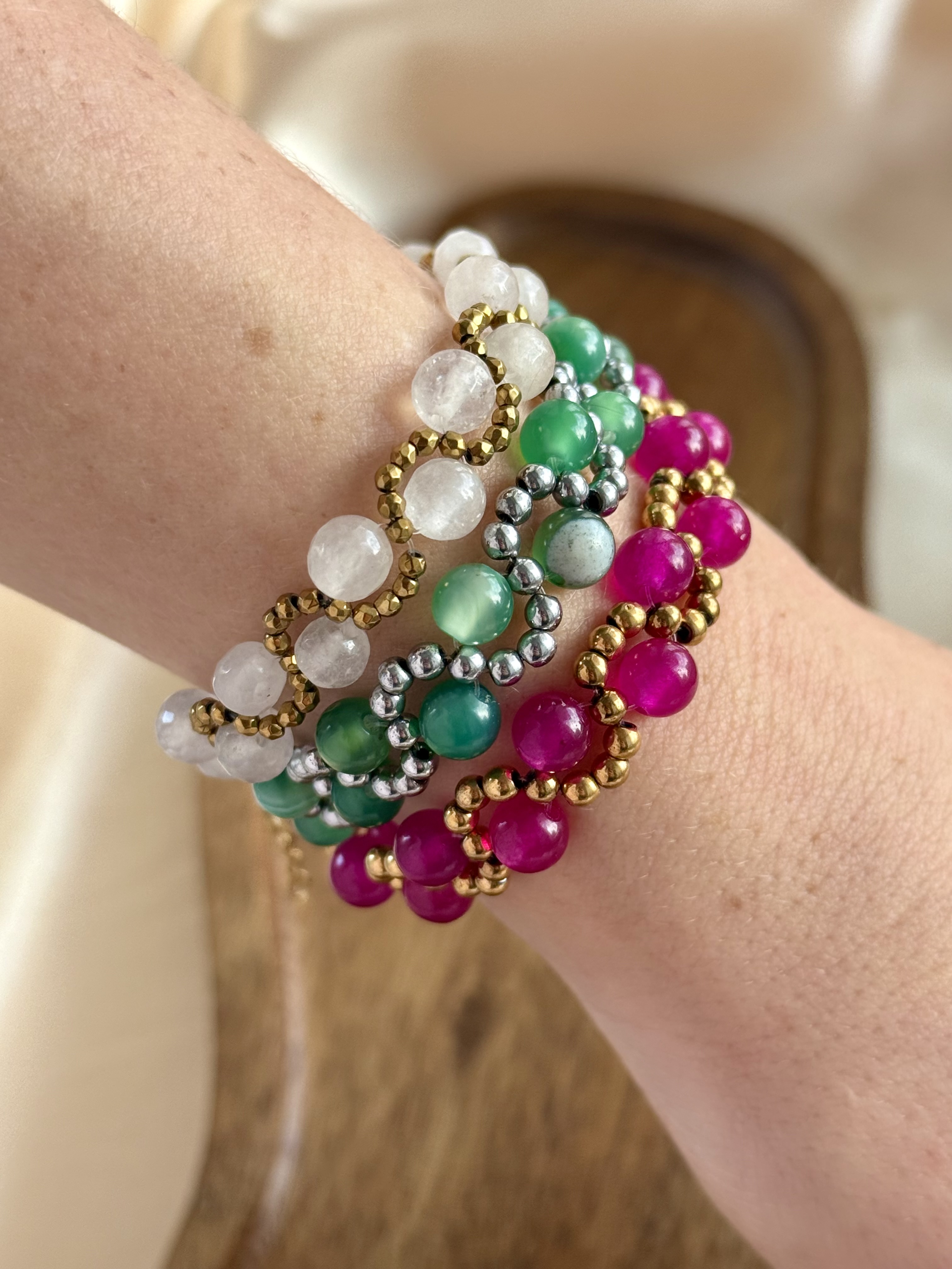 Bransoletka sploty Jadeit biały