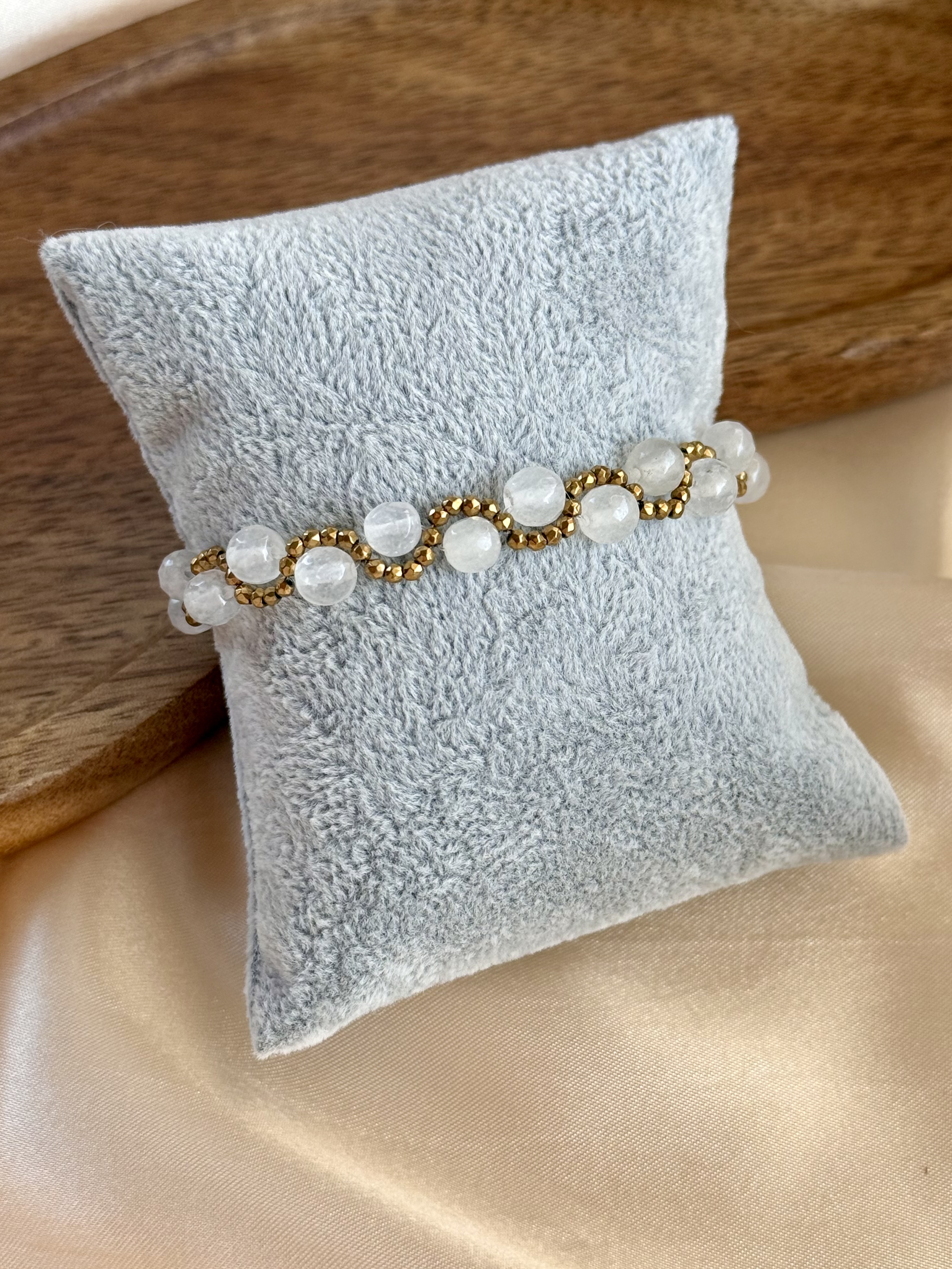 Bransoletka sploty Jadeit biały