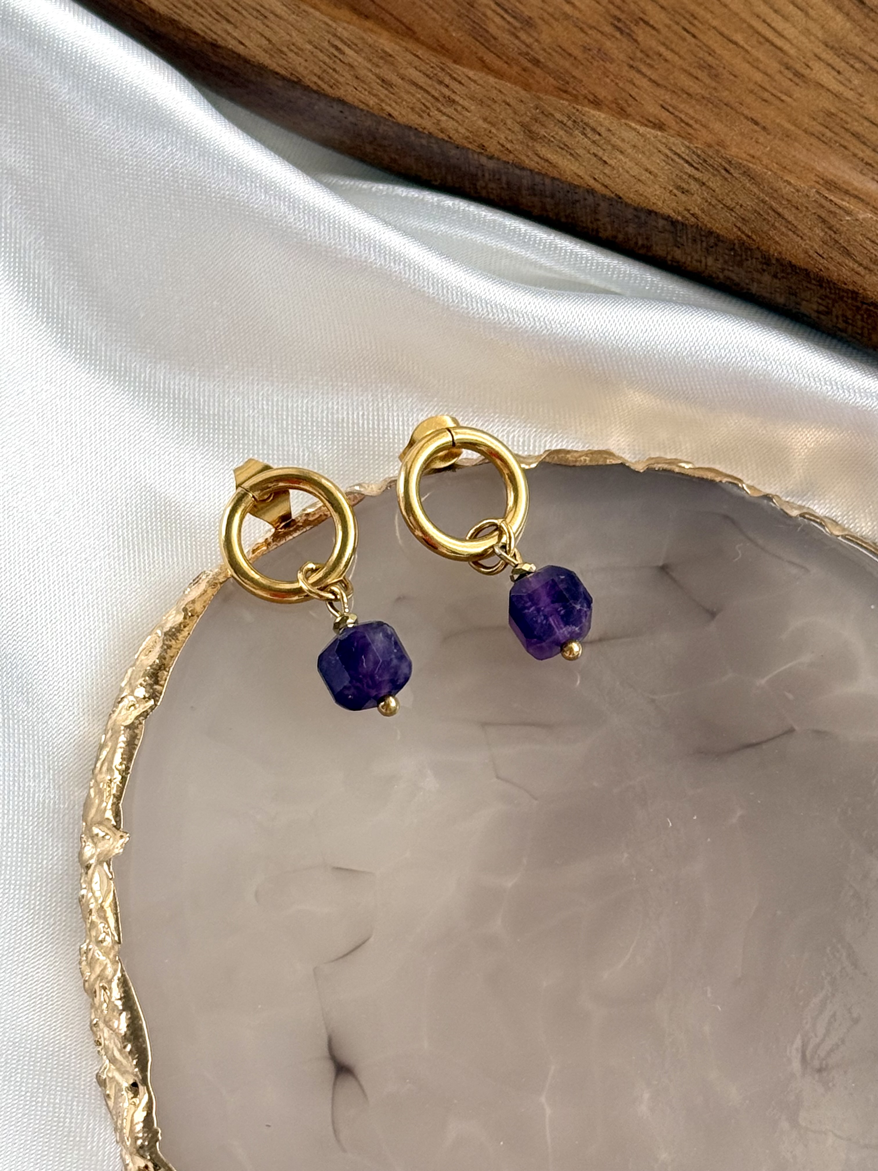 Kolczyki kostka ametyst