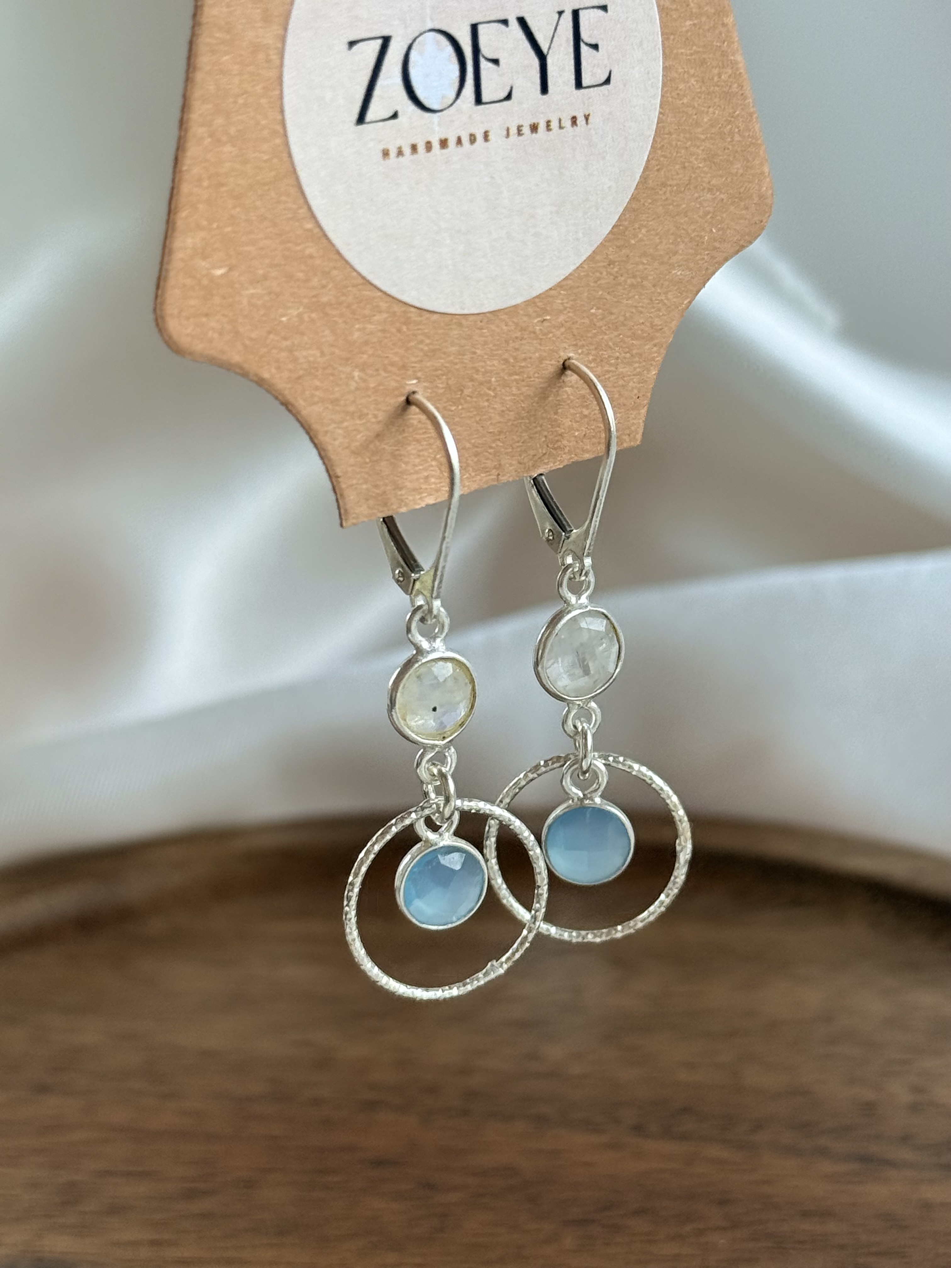 Kolczyki srebrne chalcedon & kamień księżycowy