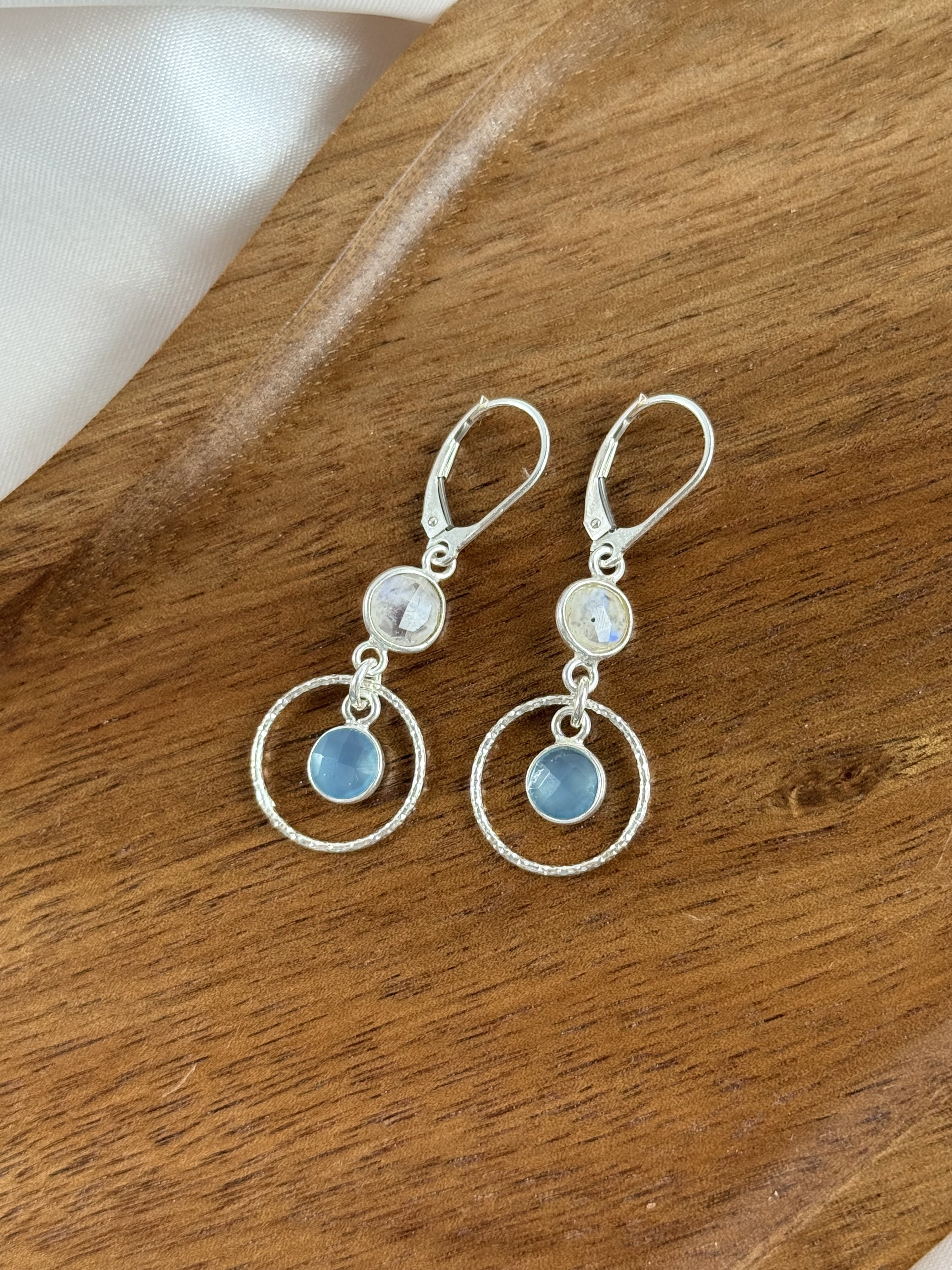 Kolczyki srebrne chalcedon & kamień księżycowy